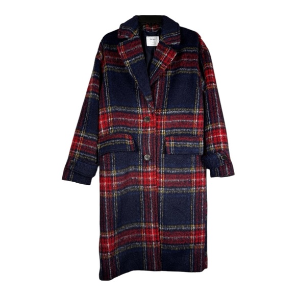 Old Navy Jackets & Blazers - Old Navy Oversize Wool Blend Soft-Brushed Long Trench Coat Navy Blue/Red Plaid S